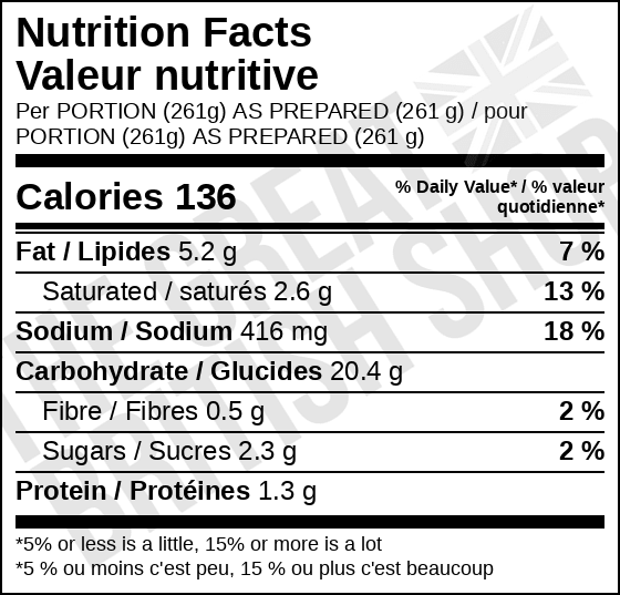 Batchelors Cup A Soup Cream Of Vegetable with Croutons - 4 Pack nutrition facts label / valeur nutritive