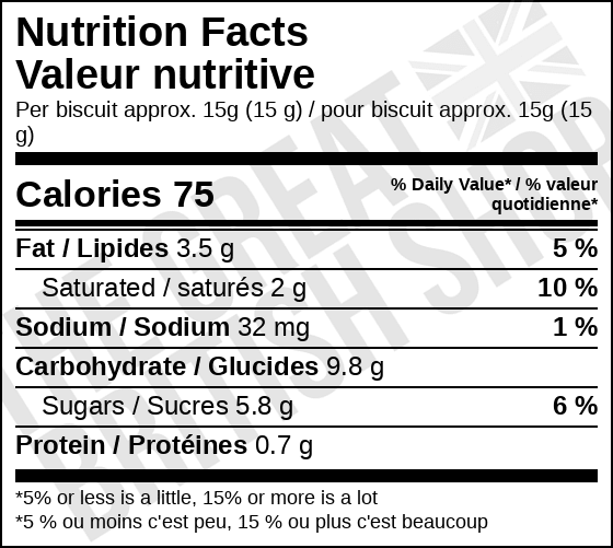 Fox's Chocolate & Vanilla Creams - 200g nutrition facts label / valeur nutritive