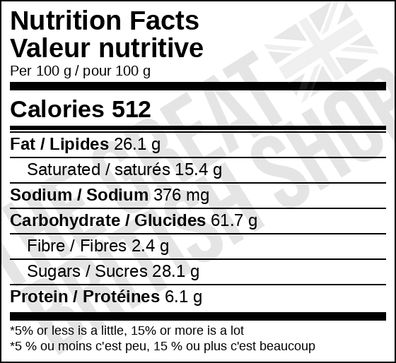 McVitie’s Raspberry & Cream Digestive Biscuits - 232g nutrition facts label / valeur nutritive