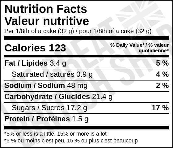 Mr Kipling Battenberg - 230g nutrition facts label / valeur nutritive