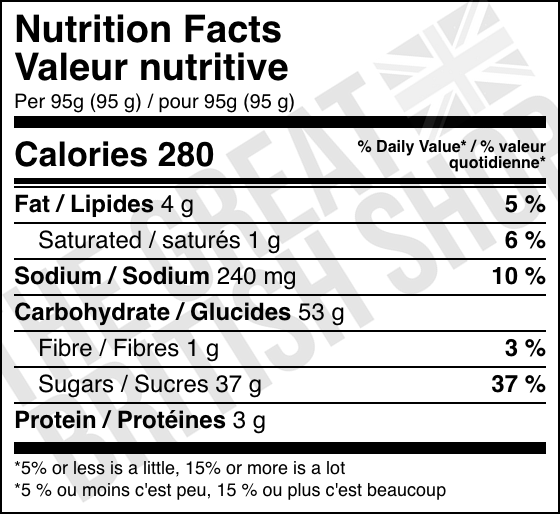 Aunty's Strawberry Pudding - 190g nutrition facts label / valeur nutritive