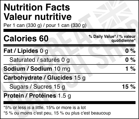 Barr Irn Bru - 330ml nutrition facts label / valeur nutritive