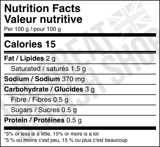 Goldenfry Onion Gravy - 300g nutrition facts label / valeur nutritive