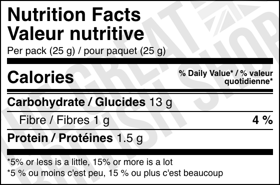 Walkers Crisps Ready Salted - 6 Pack nutrition facts label / valeur nutritive