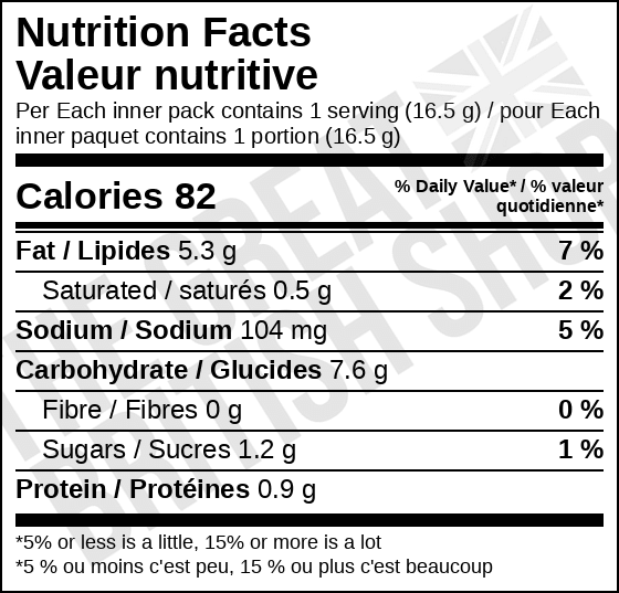 Wotsits - 6 Pack nutrition facts label / valeur nutritive