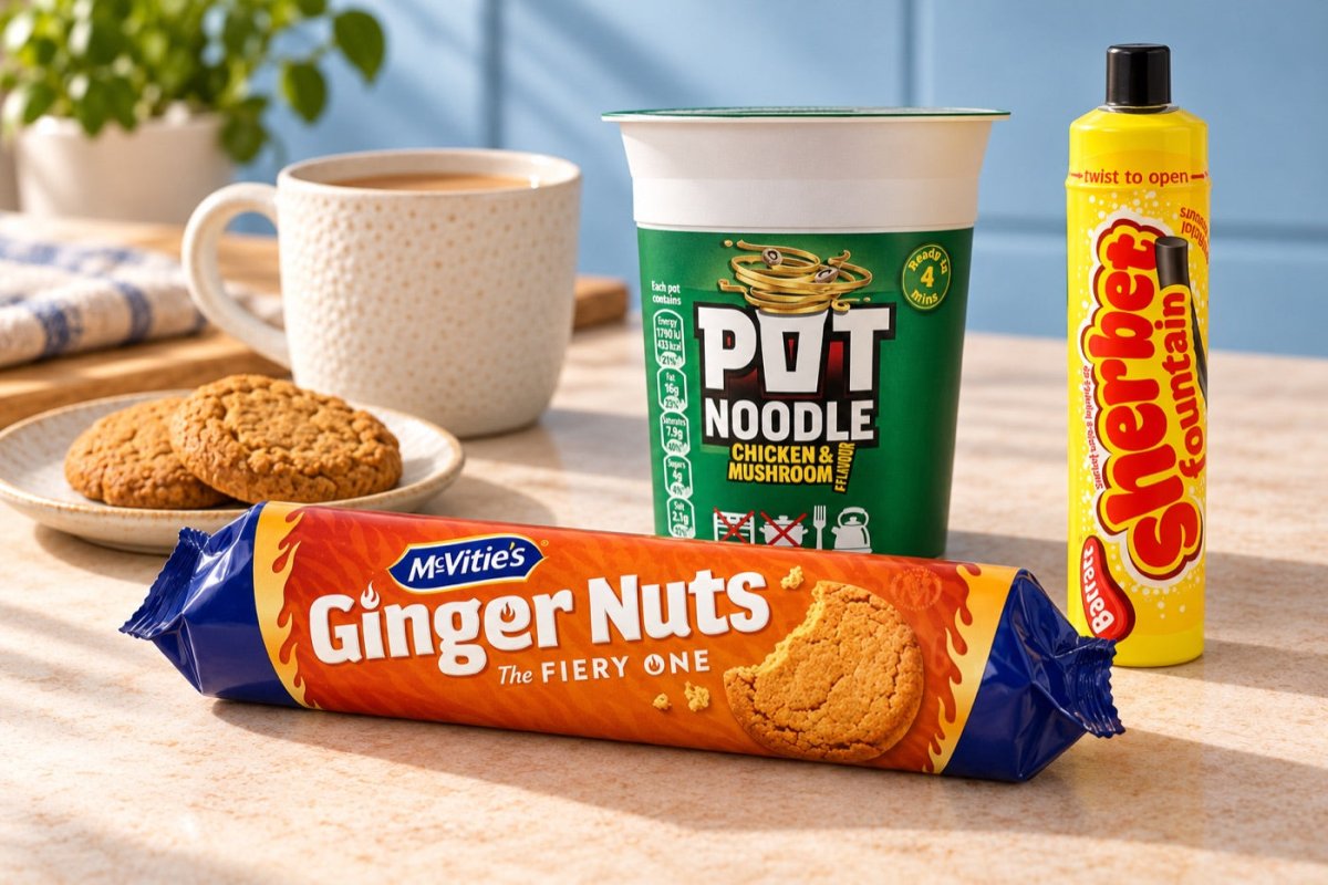 British groceries arranged on a sunlit kitchen counter