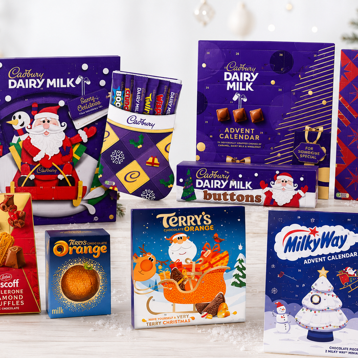 A table laid with British Christmas chocolate