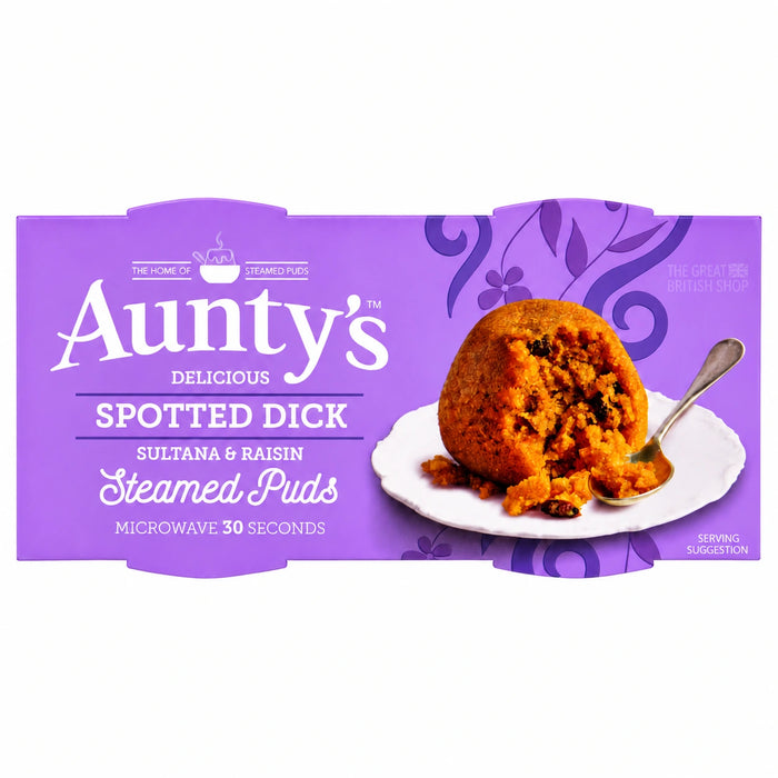 Aunty's Spotted Dick Pudding - 190g, current UK packaging shown from the front