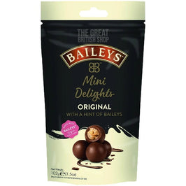 Baileys Chocolate Mini Delights Pouch 102g: front of the black resealable pouch showing chocolate balls.