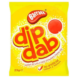 Barratt Dip Dab 23g: front of the yellow pack showing the red lolly and logo.