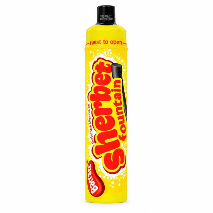 Barratt Sherbet Fountain 25g, front view of the yellow UK sweet tube