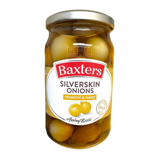 Baxters Crunchy & Tangy Silverskin Onions - 440g imported British grocery product available in Canada