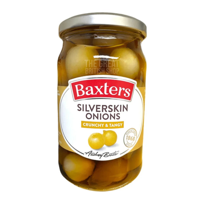 Baxters Crunchy & Tangy Silverskin Onions - 440g imported British grocery product available in Canada