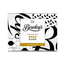 Bewley's Tea Gold 80 Teabags 250g: front of the box with black and white patterned design.