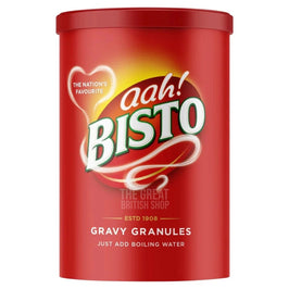 Bisto Gravy Granules 190g, front of the red tub showing the logo and lid.