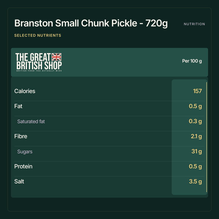 Branston Small Chunk Pickle - 720g imported British grocery product available in Canada