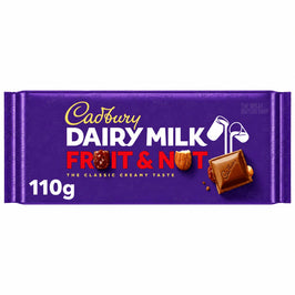 Cadbury Dairy Milk Fruit & Nut - 110g, front view of the product packaging