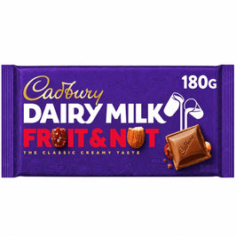 Cadbury Dairy Milk Fruit & Nut - 180g, front view of the product packaging