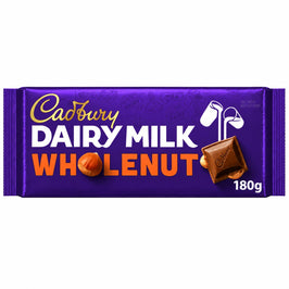 Cadbury Dairy Milk Wholenut Bar - 180g, front view of the product packaging