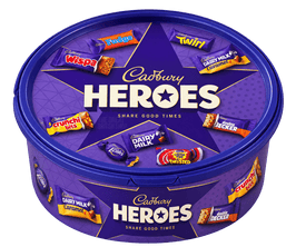 Cadbury Heroes Tub - 475g imported British grocery product available in Canada