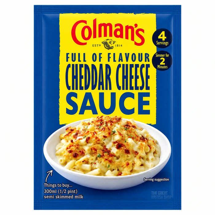 Colman's Cheese Sauce Mix 40g, front view of the original product packaging.
