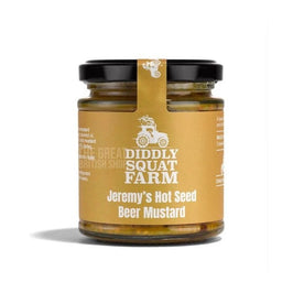 Diddly Squat Hot Seed Mustard 190g: jar with gold label and black lid, mustard seeds visible inside.