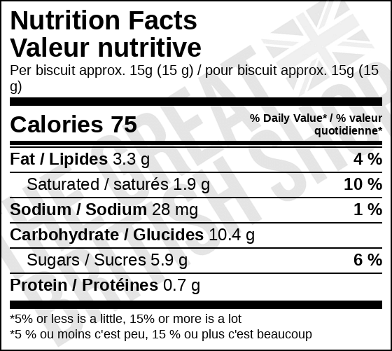 Fox's Golden Crunch Creams - 200g nutrition facts label / valeur nutritive