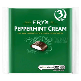 Fry's Peppermint Cream 3 Pack: front of the wrapped pack showing a bitten bar with white filling.