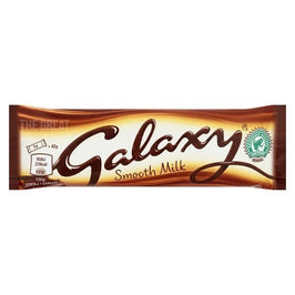 Galaxy Smooth Milk 42g, front of the chocolate bar wrapper showing the logo and nutrition panel.