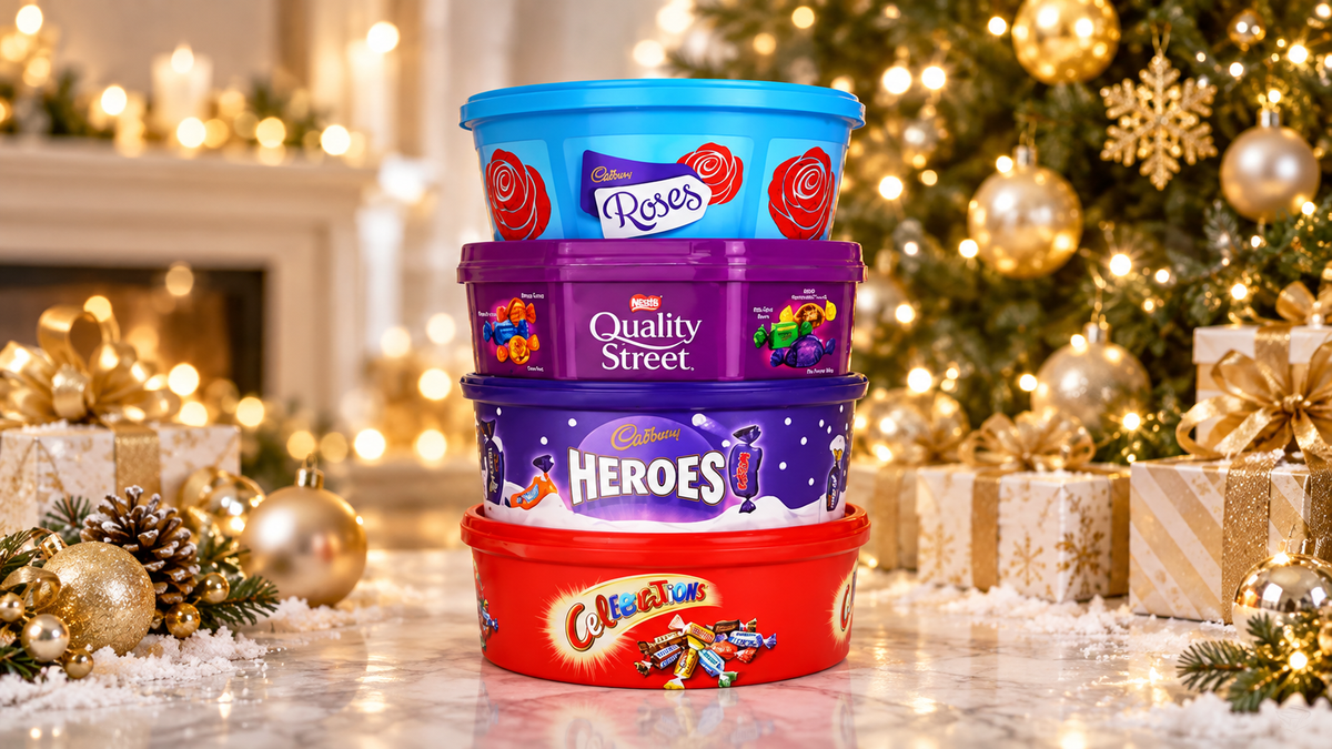 British Christmas chocolate selection in a festive setting