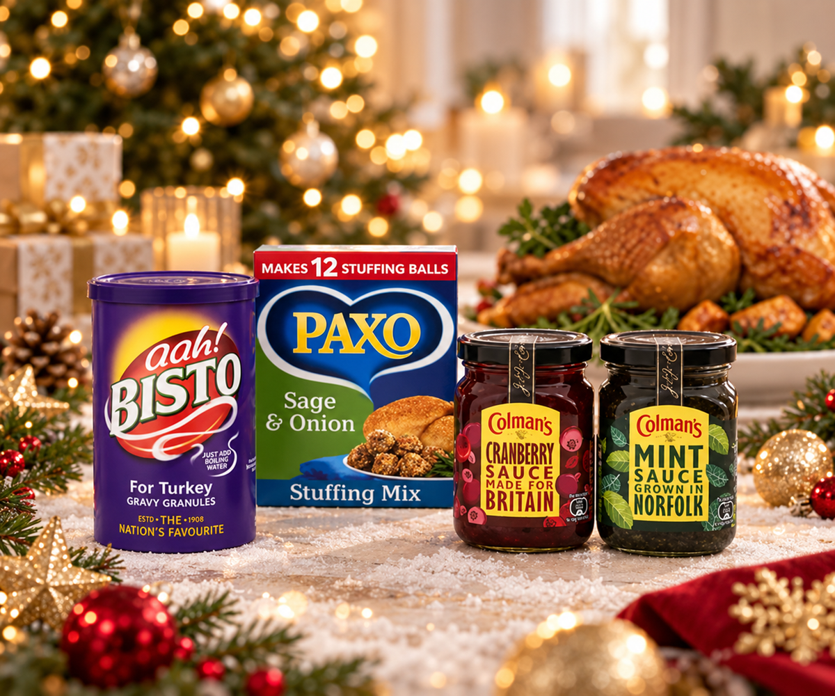 British Christmas pantry selection in a festive setting