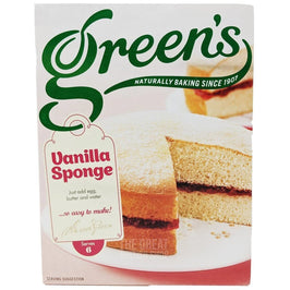 Green's Vanilla Sponge 221g: front of the pack showing a sliced sponge cake with jam filling.