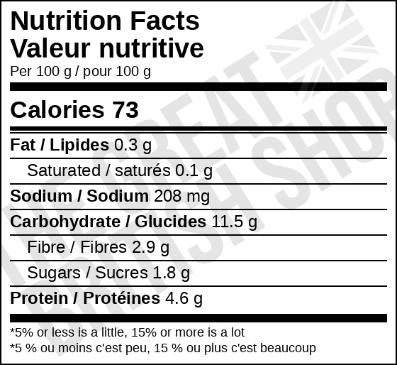 Harry Ramsden's Chip Shop Style Mushy Peas - 300g nutrition facts label / valeur nutritive