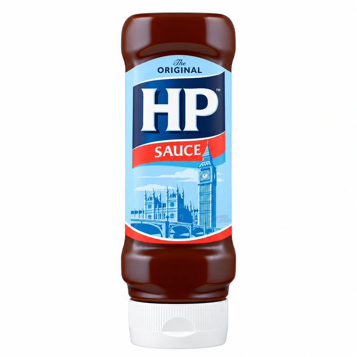 HP Original Sauce 450g in a brown squeeze bottle, with a blue Big Ben label and white dispensing cap at the base.