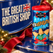 Jacob’s Treeselets280g caddy with cobalt enamel bearing The Great British Shop, red satin and festive greenery.