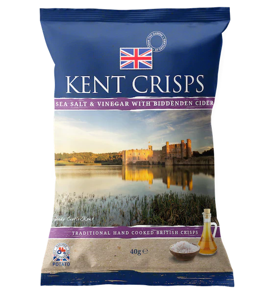 Kent Crisps Sea Salt & Vinegar with Biddenden Cider 150g imported British grocery product available in Canada
