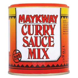 Maykway Curry Sauce Mix Hot 170g: front of the tin showing label and ingredients panel.