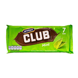 McVitie's Club Mint 7 Pack 154g: front of the green wrapper showing the 7 bars pack.