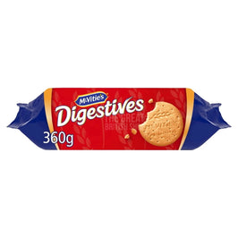 McVitie's Digestives 360g: front of the pack showing a biscuit with a bite taken out.