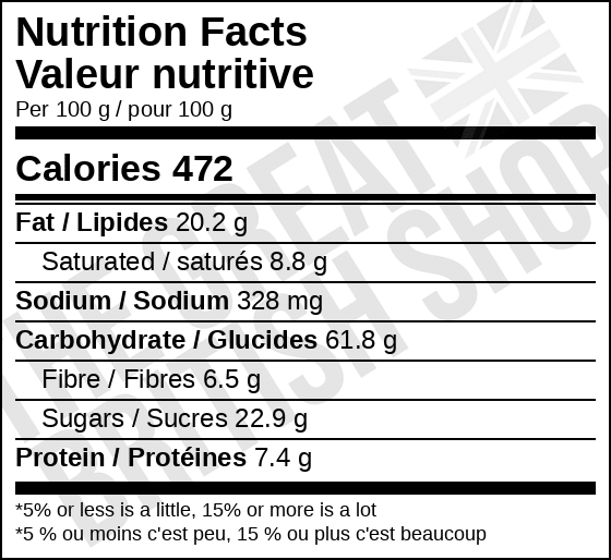 McVities Hobnobs Original - 255g nutrition facts label / valeur nutritive