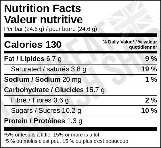 McVitie's Penguin Original - 7 Pack nutrition facts label / valeur nutritive
