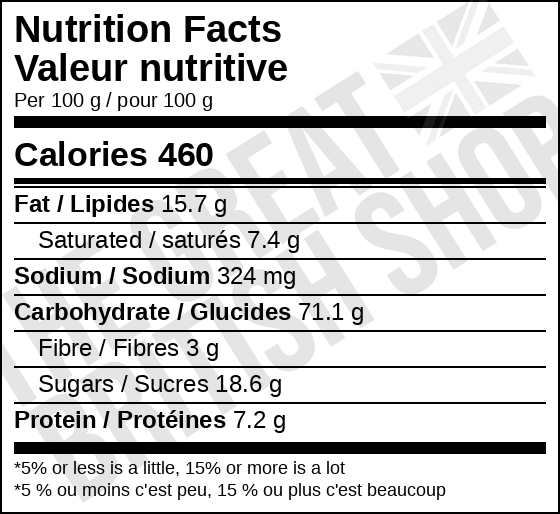 McVitie's Rich Tea Biscuits - 200g nutrition facts label / valeur nutritive