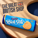 McVitie’s Rich Tea Biscuits 300g roll on sculptural ashwood with navy inlaid Great British Shop branding and copper-brown leather binding.