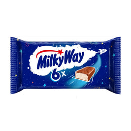 Milky Way 6x: front of the multipack showing the logo and a bar cut in half.