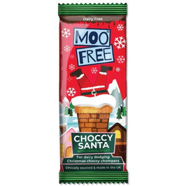 Moo Free Gluten & Dairy Free Chocolate Santa Bar 30g: front of the red wrapped bar showing Santa design.