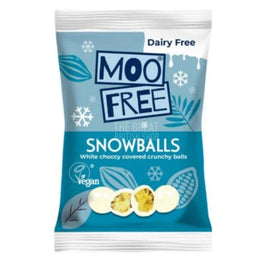 Moo Free Gluten & Dairy Free White Chocolate Snowballs Bag 35g: front of the pack showing the snowballs.