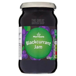 Morrisons Blackcurrant Jam 420g: the jar showing its green label and silver lid.