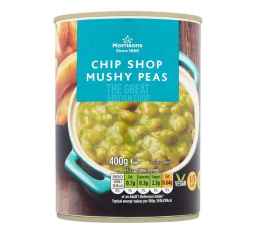 Morrisons Chip Shop Mushy Peas - 400g imported British grocery product available in Canada