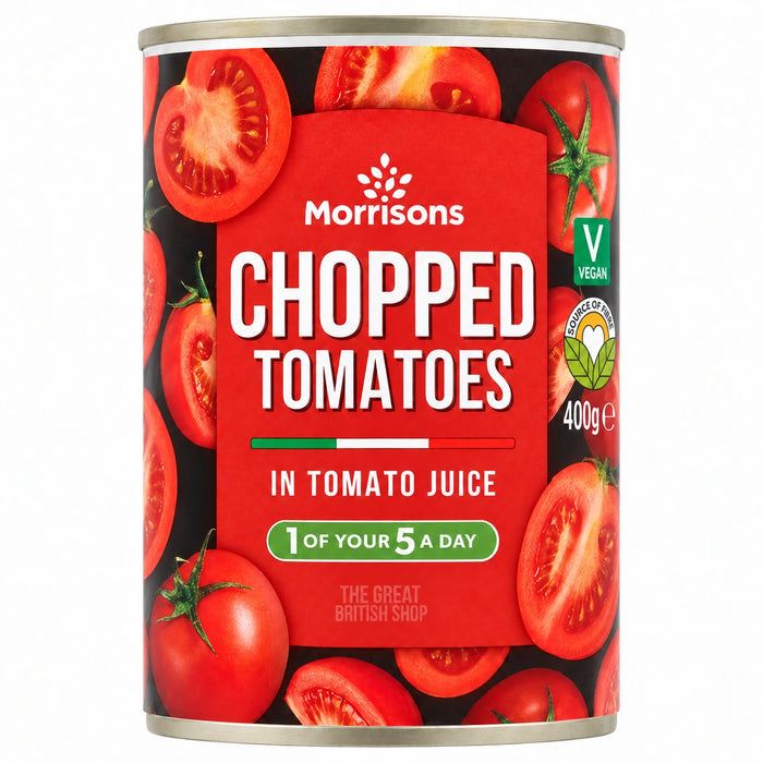 Morrisons Chopped Tomatoes - 400g, front view of the product packaging