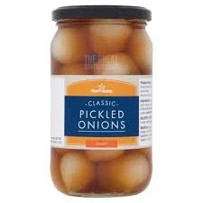 Morrisons Classic Pickled Onions 440g: jar showing onions in brine, label on front.